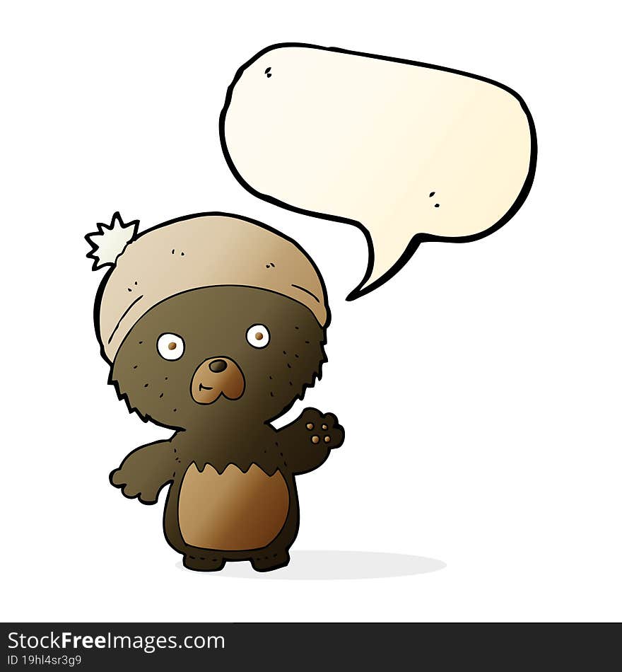 cartoon cute teddy bear in hat with speech bubble