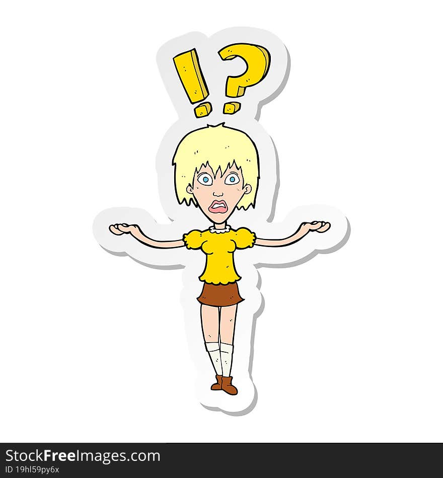 sticker of a cartoon woman asking question