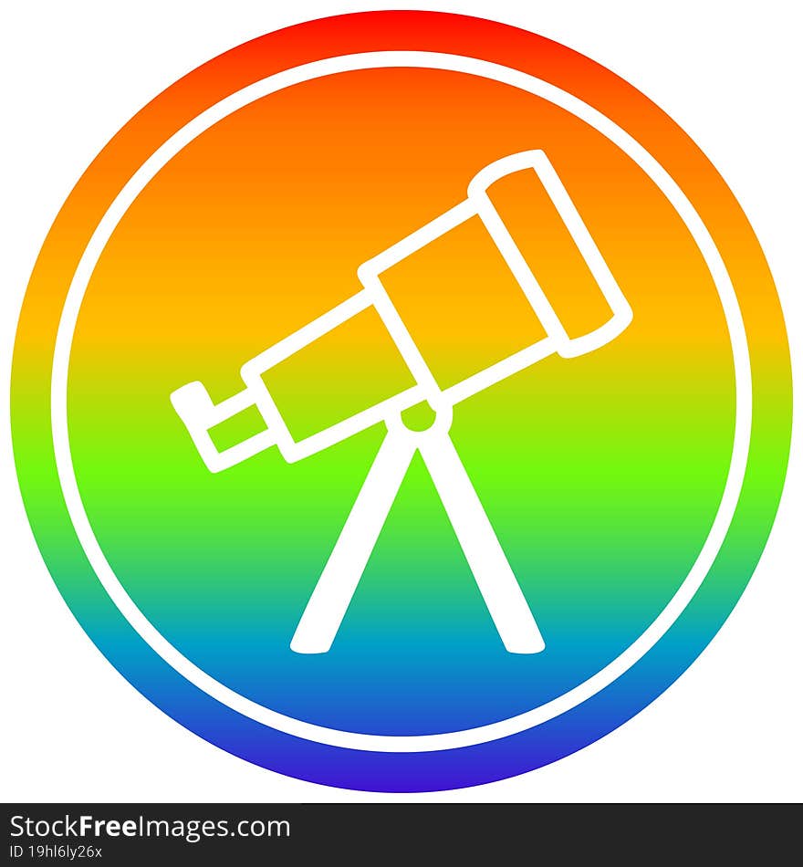 astronomy telescope circular icon with rainbow gradient finish. astronomy telescope circular icon with rainbow gradient finish