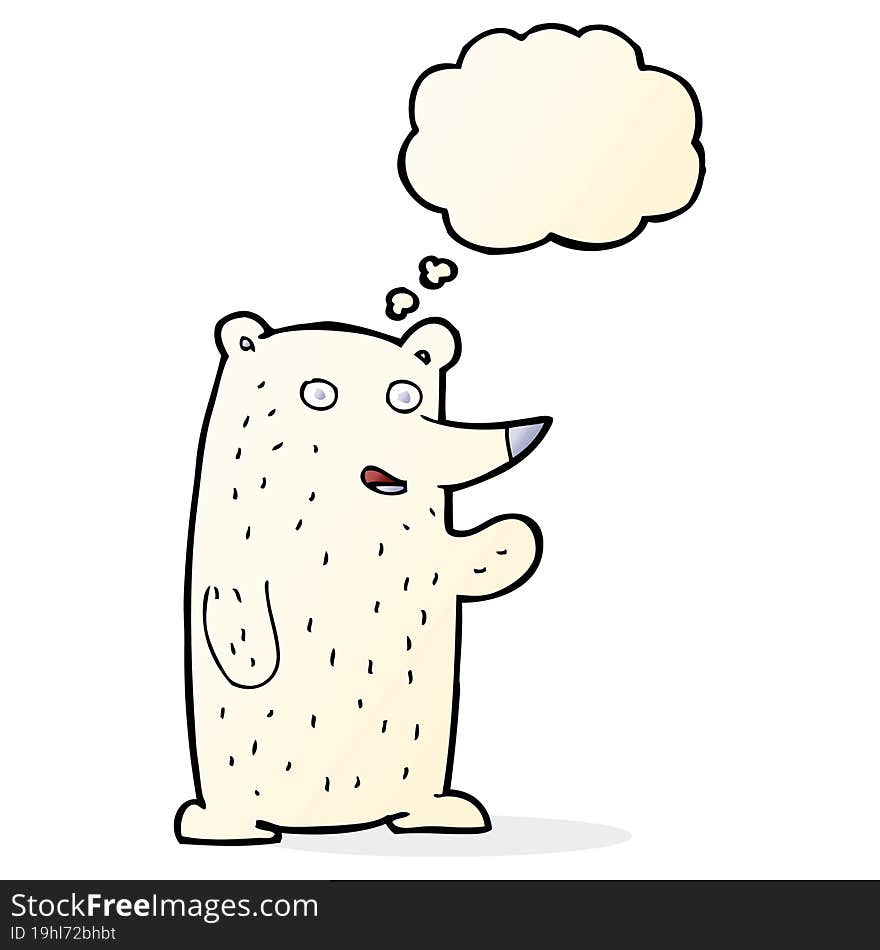 cartoon waving polar bear with thought bubble