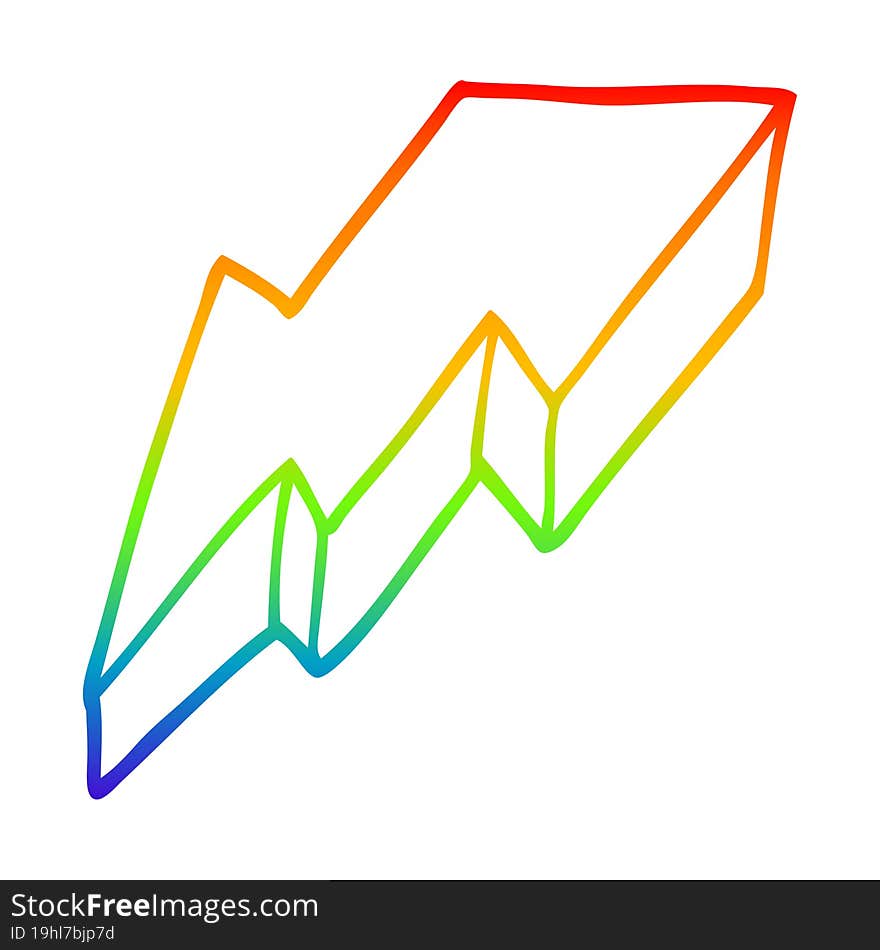 rainbow gradient line drawing of a cartoon decorative lightning bolt