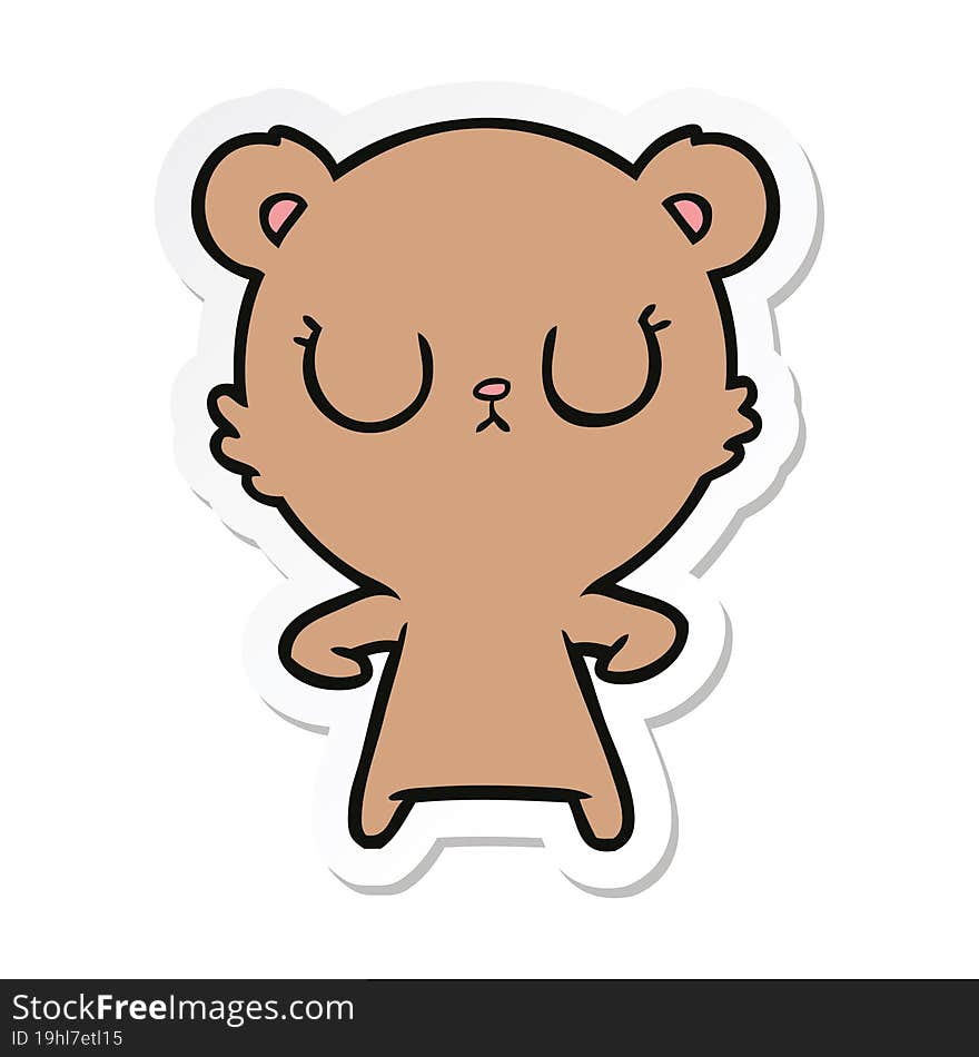 sticker of a peaceful cartoon bear cub