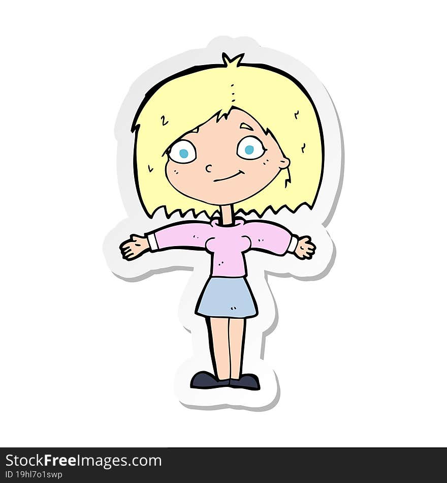 sticker of a cartoon happy girl