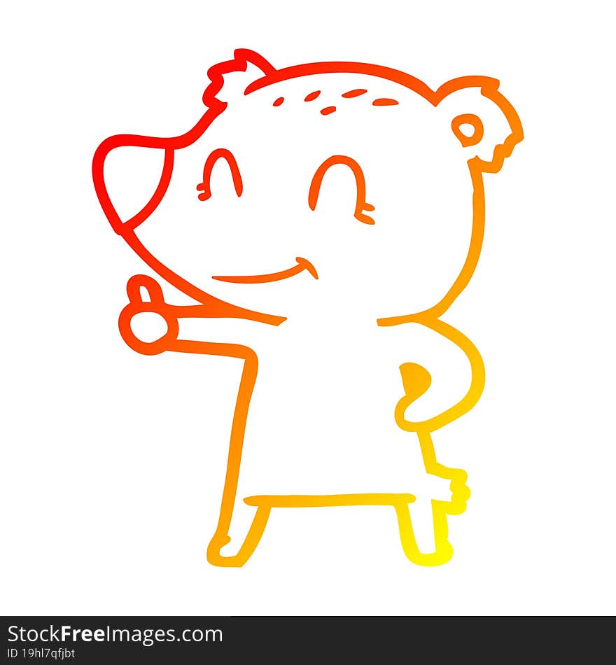 warm gradient line drawing cartoon bear giving thumbs up sign