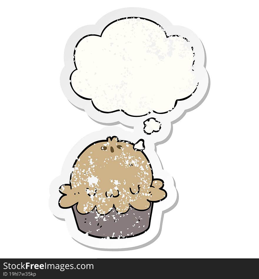 Cute Cartoon Pie And Thought Bubble As A Distressed Worn Sticker