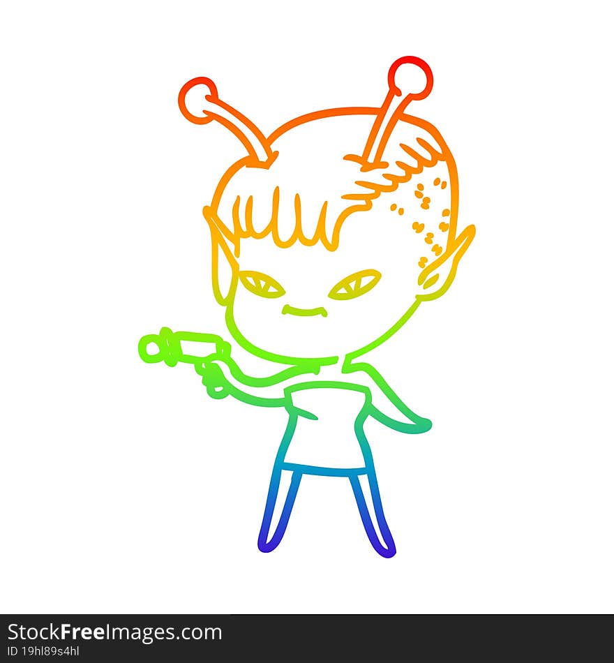 rainbow gradient line drawing cute cartoon alien girl