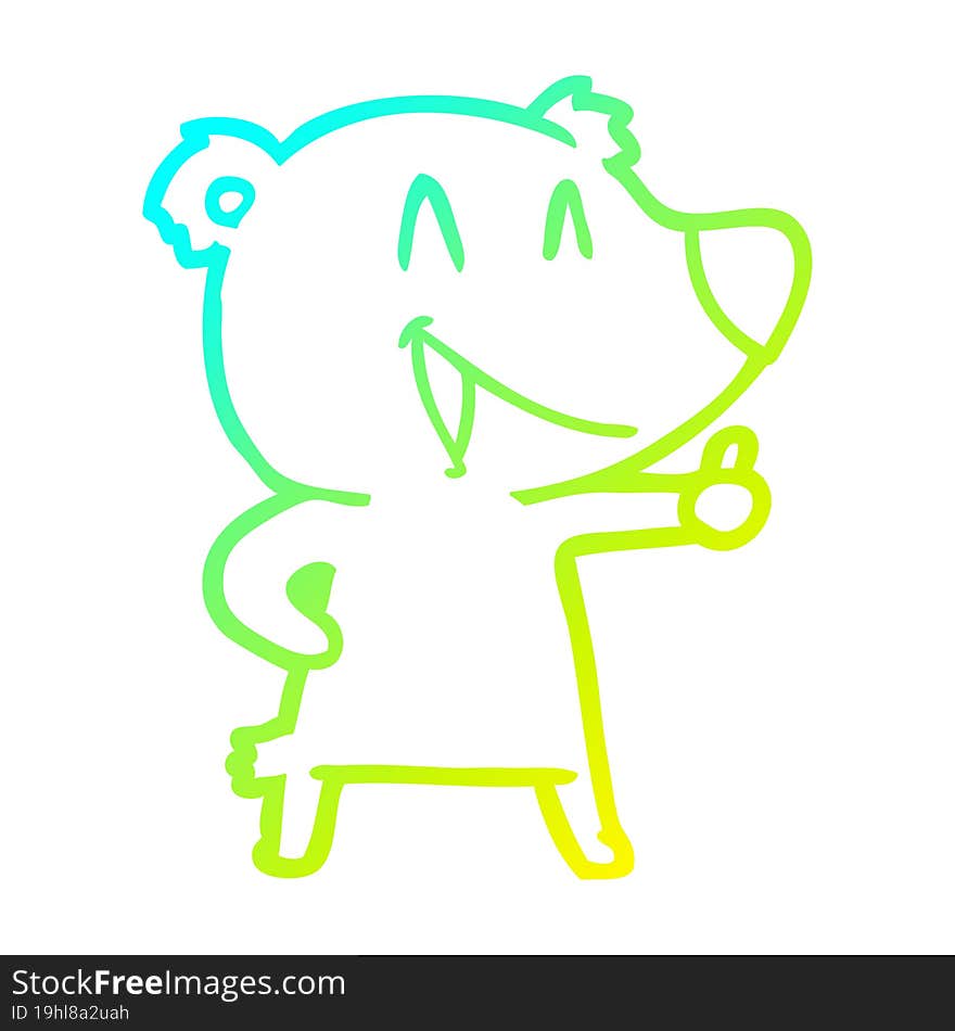 cold gradient line drawing of a laughing bear cartoon