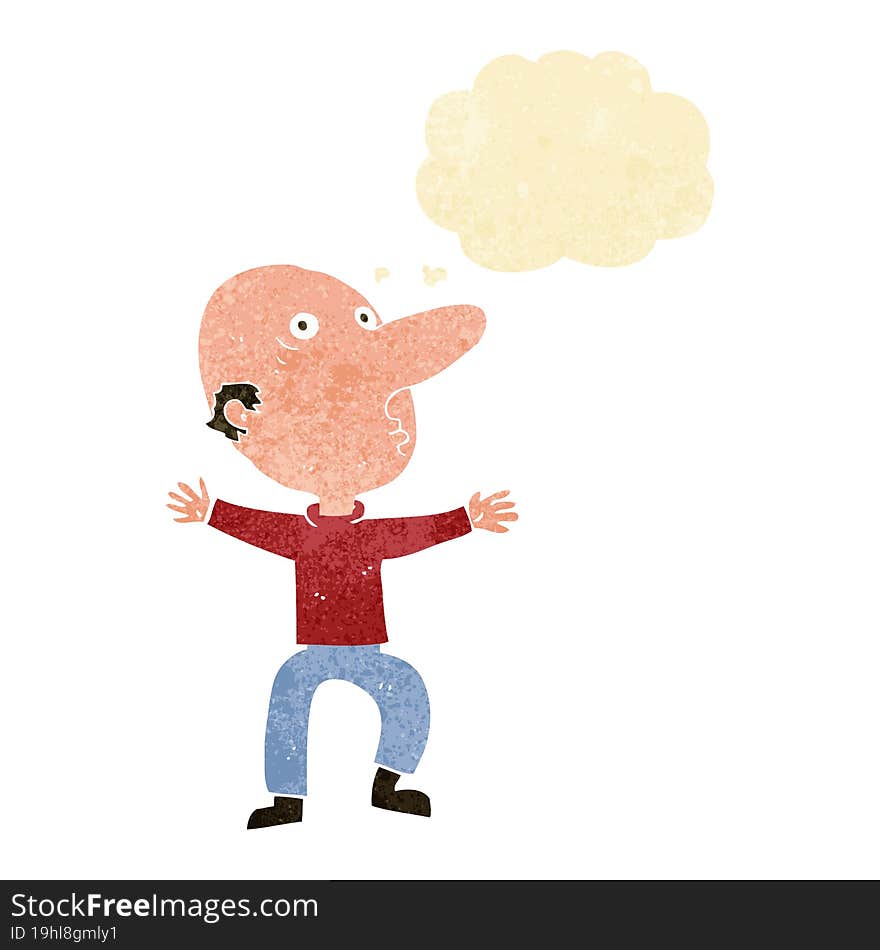 cartoon worried middle aged man with thought bubble