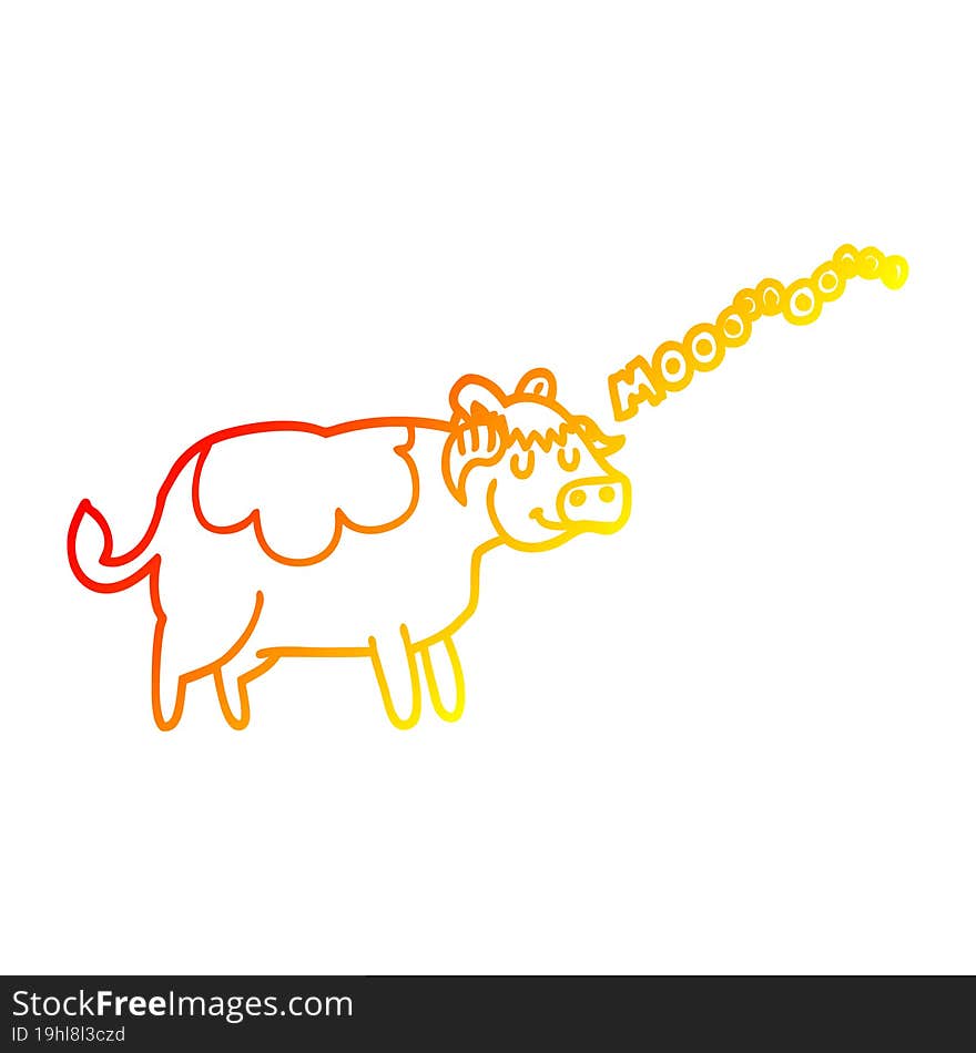 Warm Gradient Line Drawing Cartoon Cow