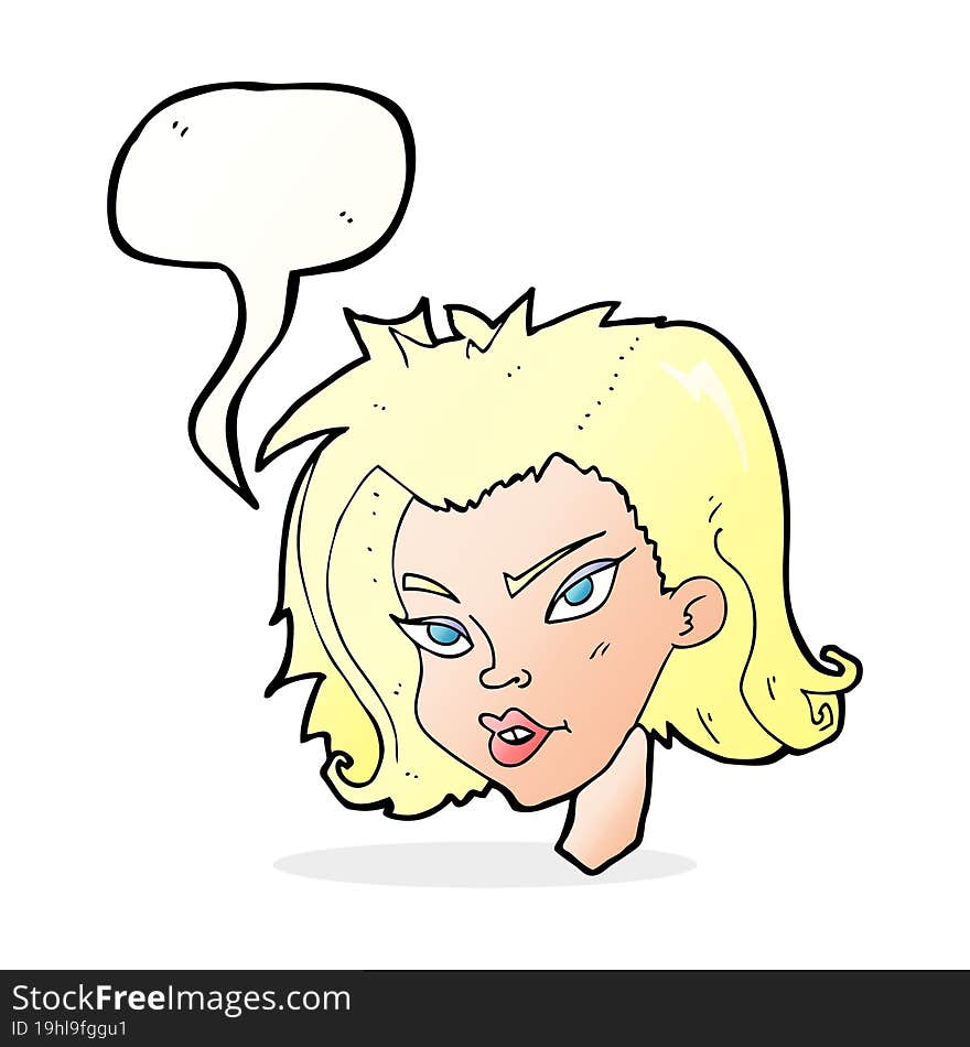 cartoon female face with speech bubble