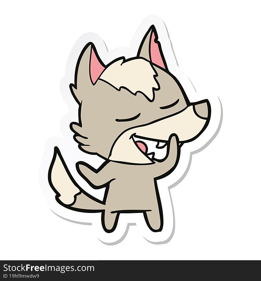 Sticker Of A Cartoon Wolf Laughing