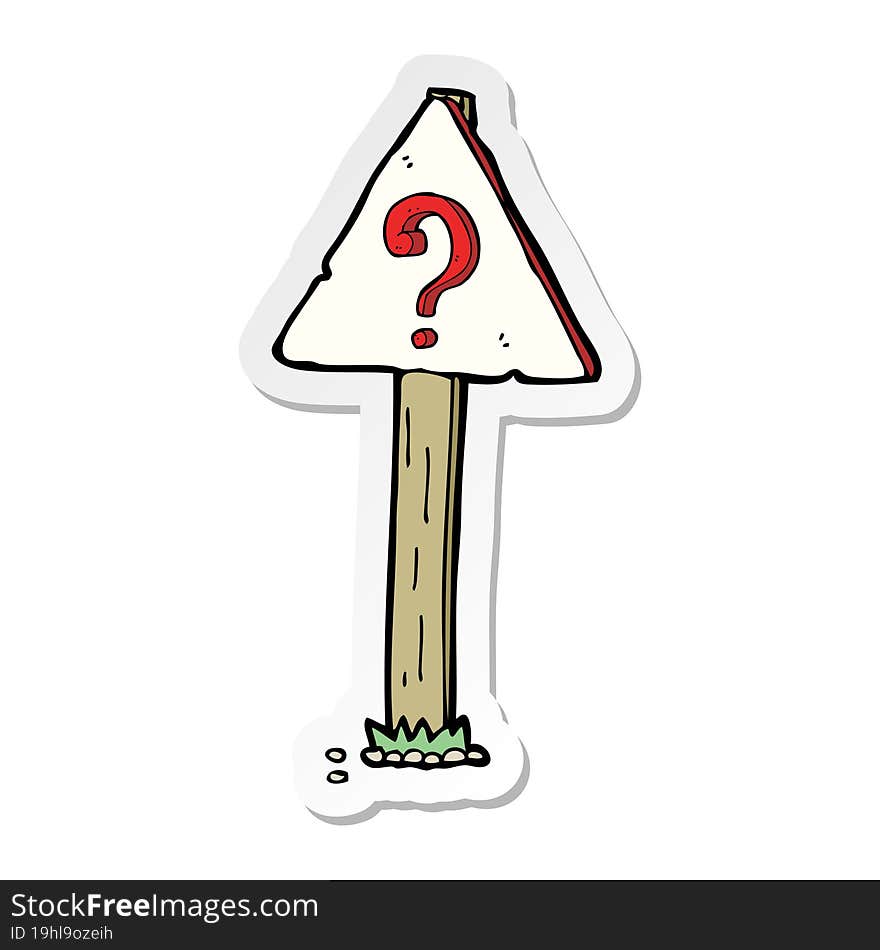 Sticker Of A Cartoon Question Mark Sign Post