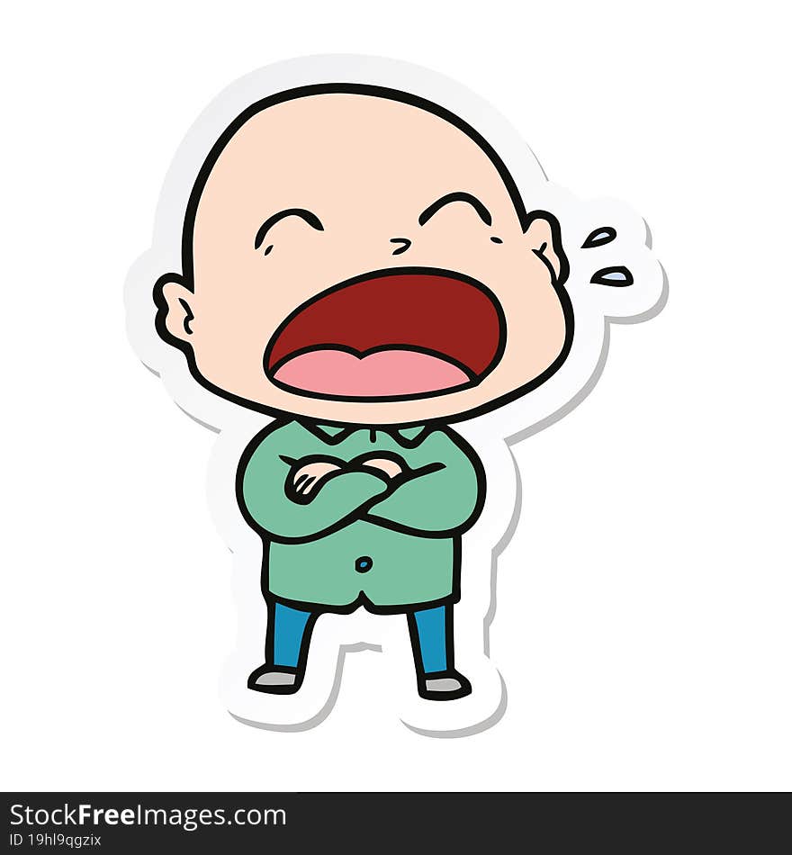 sticker of a cartoon shouting bald man