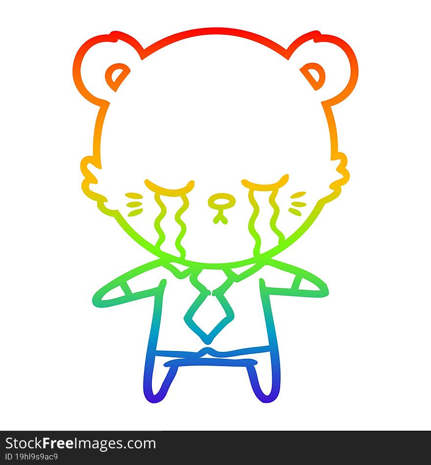 rainbow gradient line drawing crying cartoon polarbear