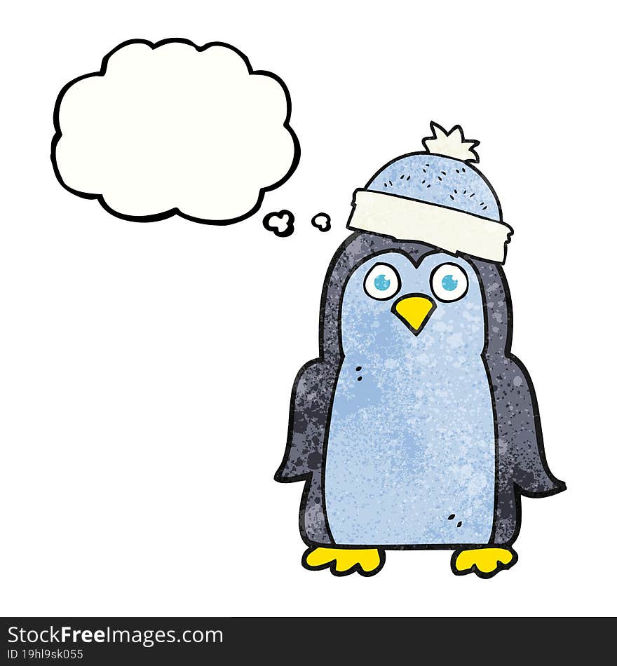 thought bubble textured cartoon penguin