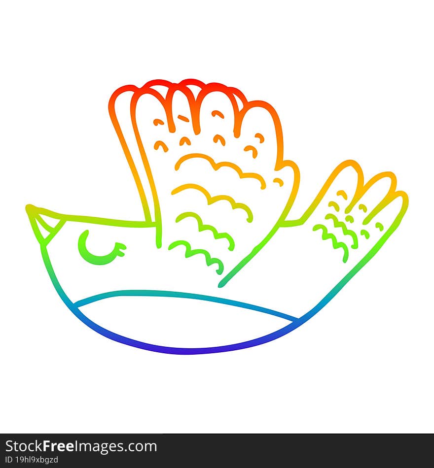 rainbow gradient line drawing cartoon flying bird