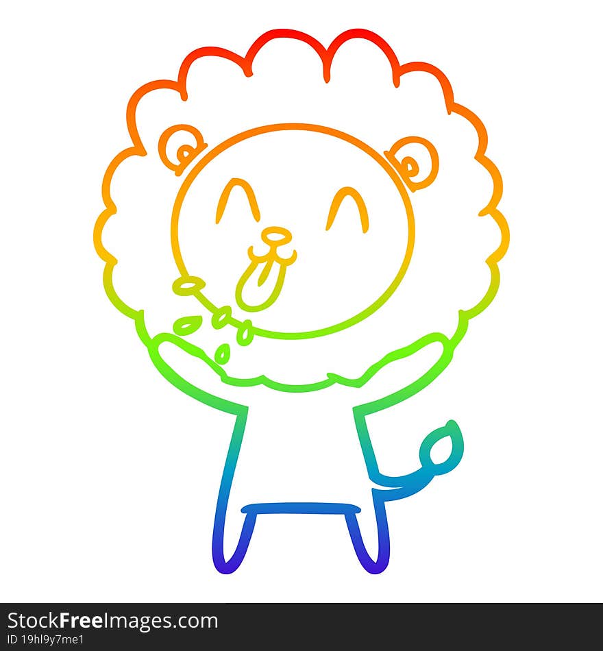 rainbow gradient line drawing of a happy cartoon lion