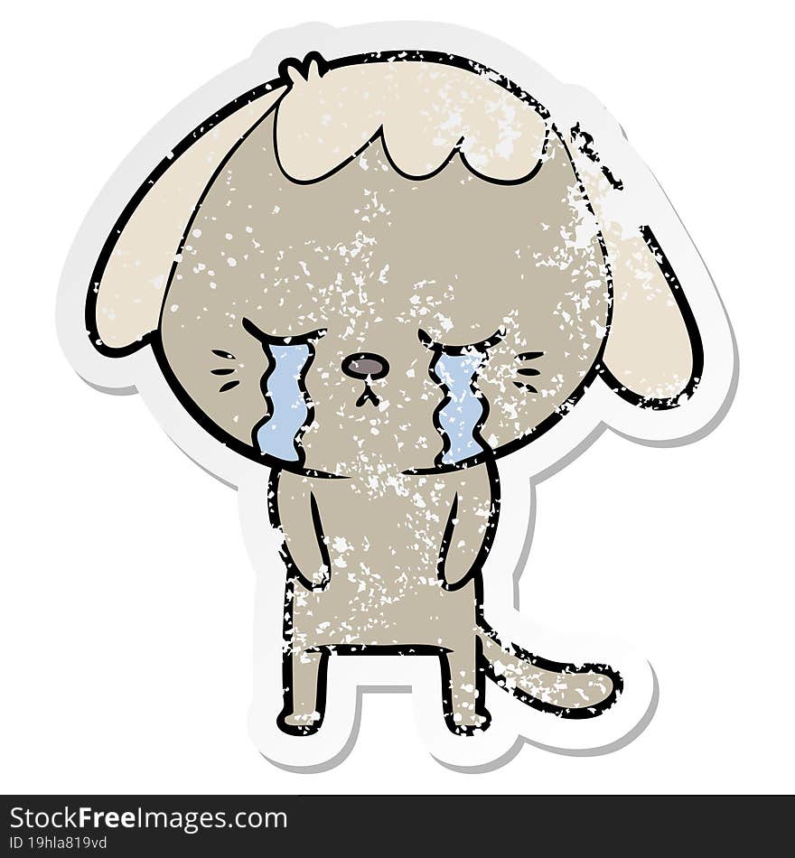 distressed sticker of a cute puppy crying cartoon