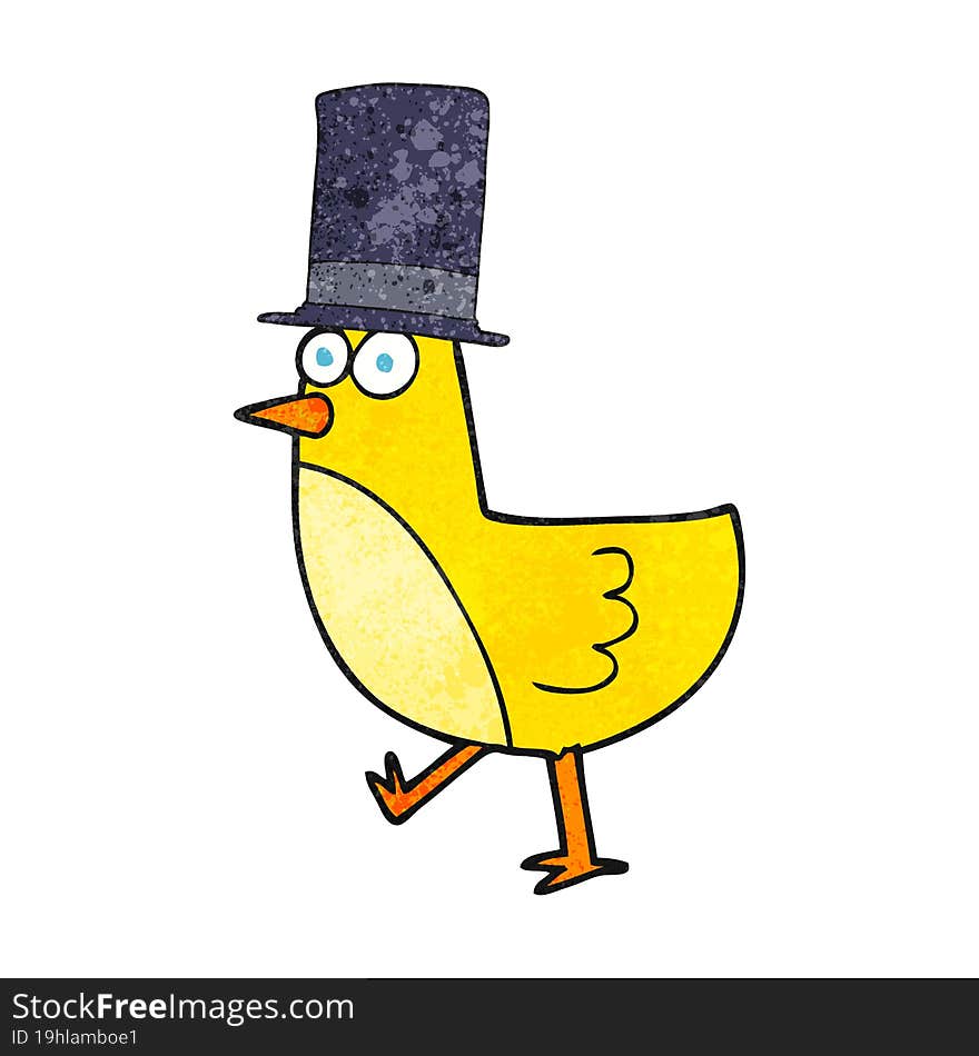 Textured Cartoon Bird Wearing Hat