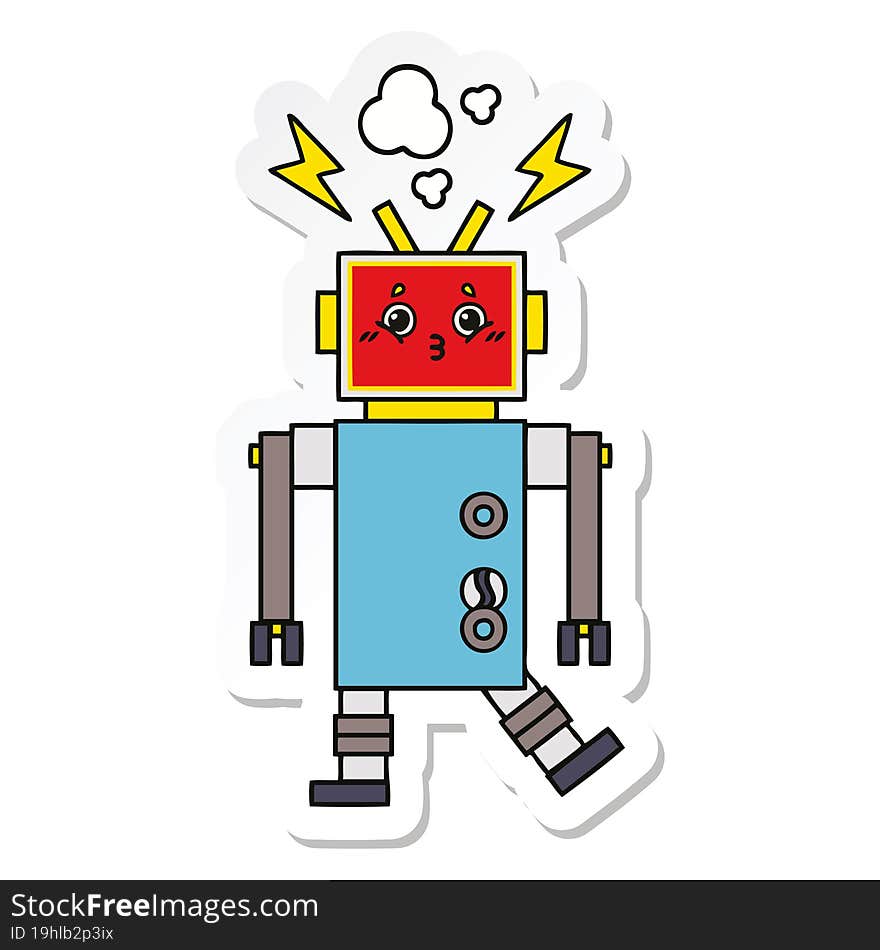 Sticker Of A Cute Cartoon Robot Malfunction