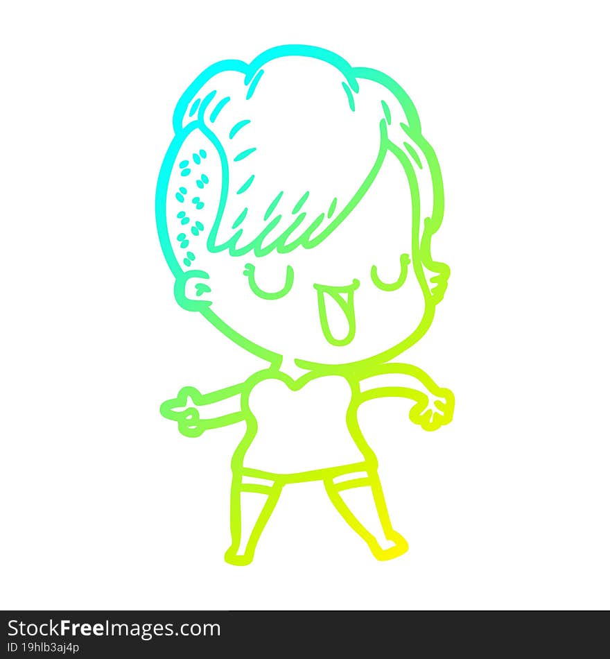 Cold Gradient Line Drawing Cute Cartoon Girl With Hipster Haircut