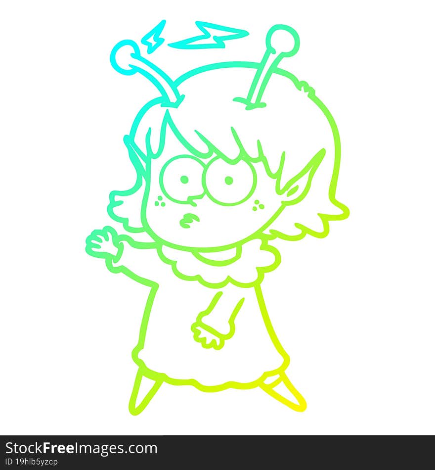 cold gradient line drawing cartoon alien girl