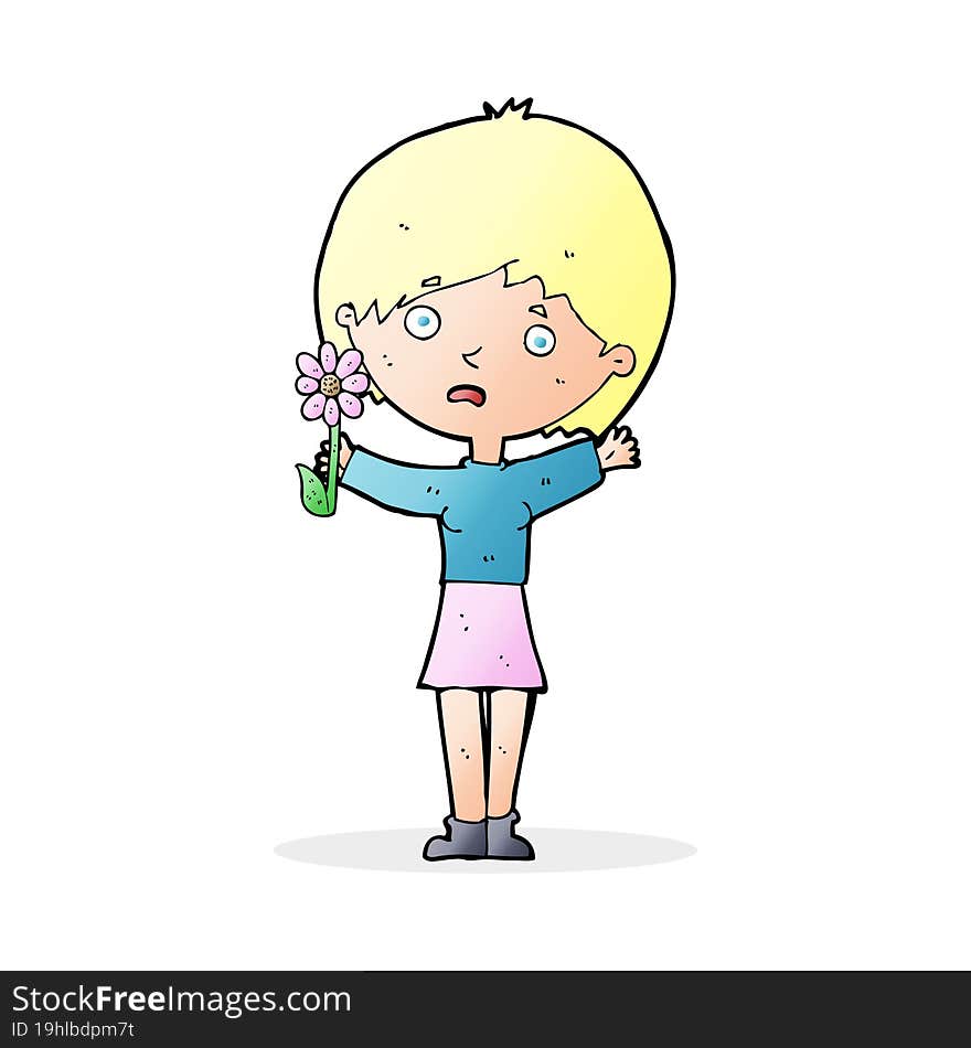 cartoon woman with flower