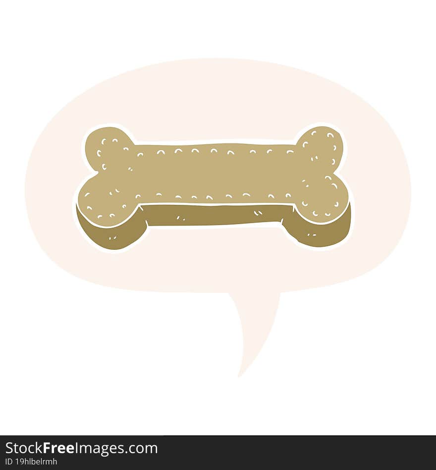 cartoon dog biscuit and speech bubble in retro style