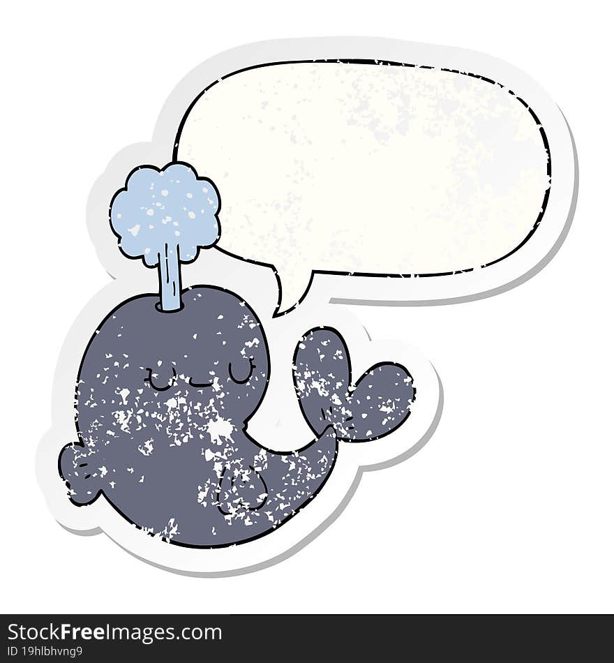 cute cartoon whale and speech bubble distressed sticker