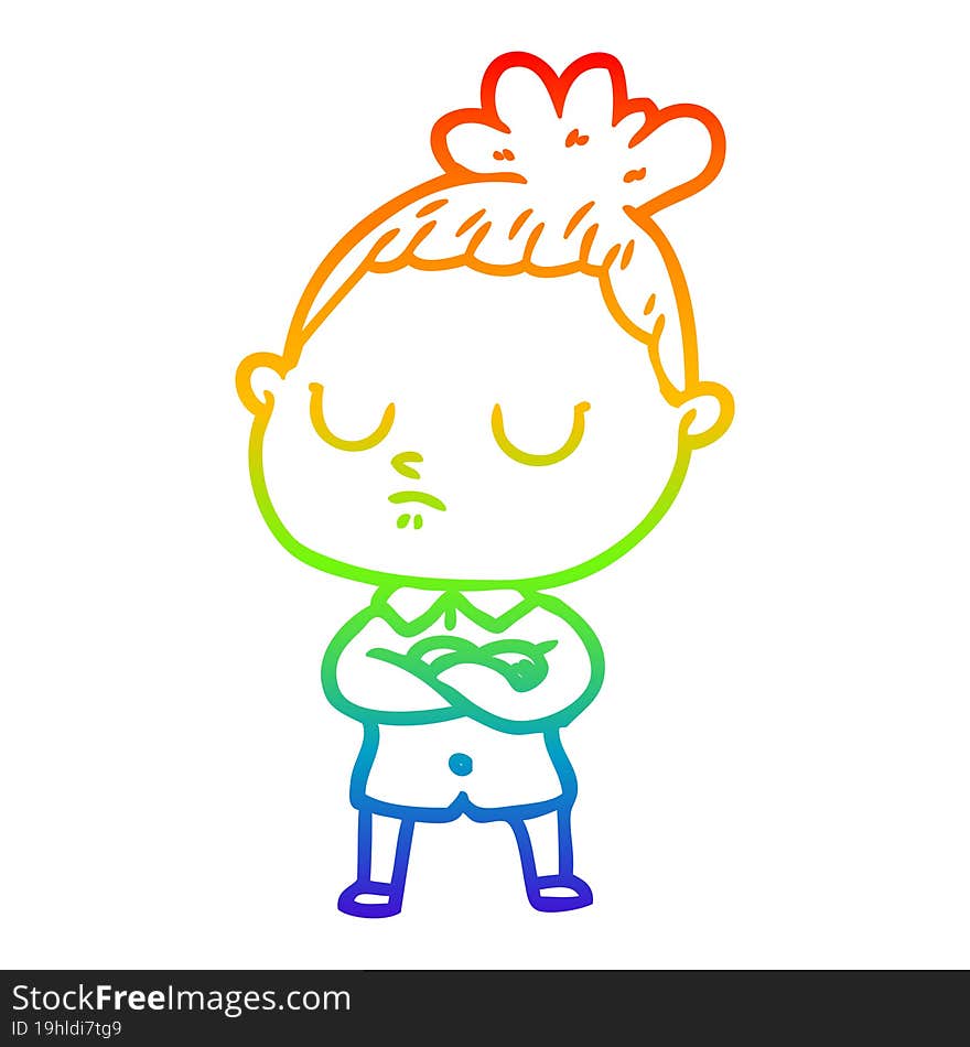 rainbow gradient line drawing cartoon calm woman