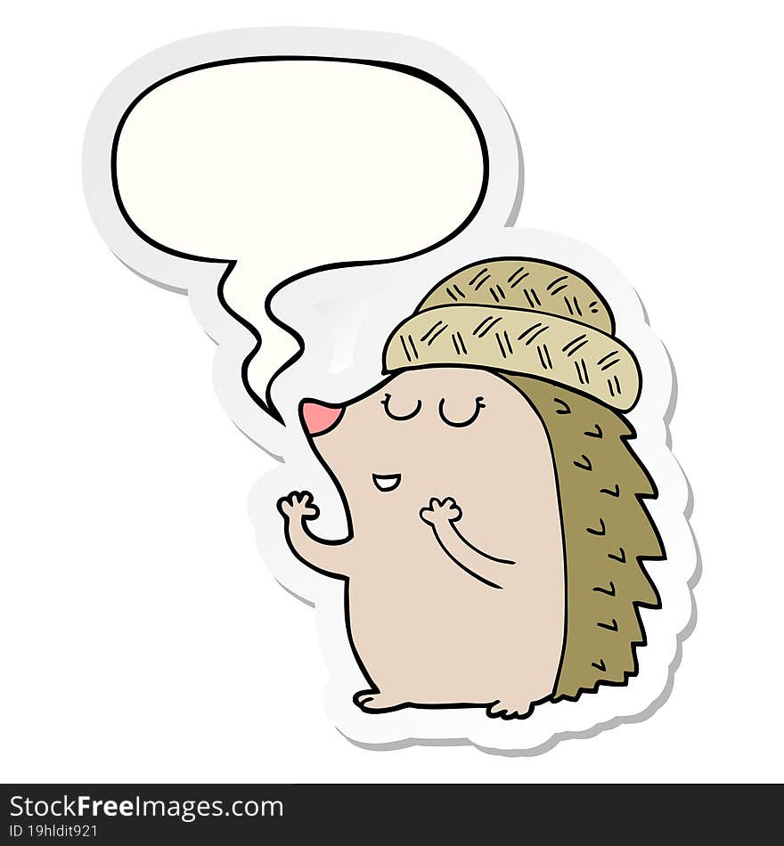 cartoon hedgehog wearing hat and speech bubble sticker