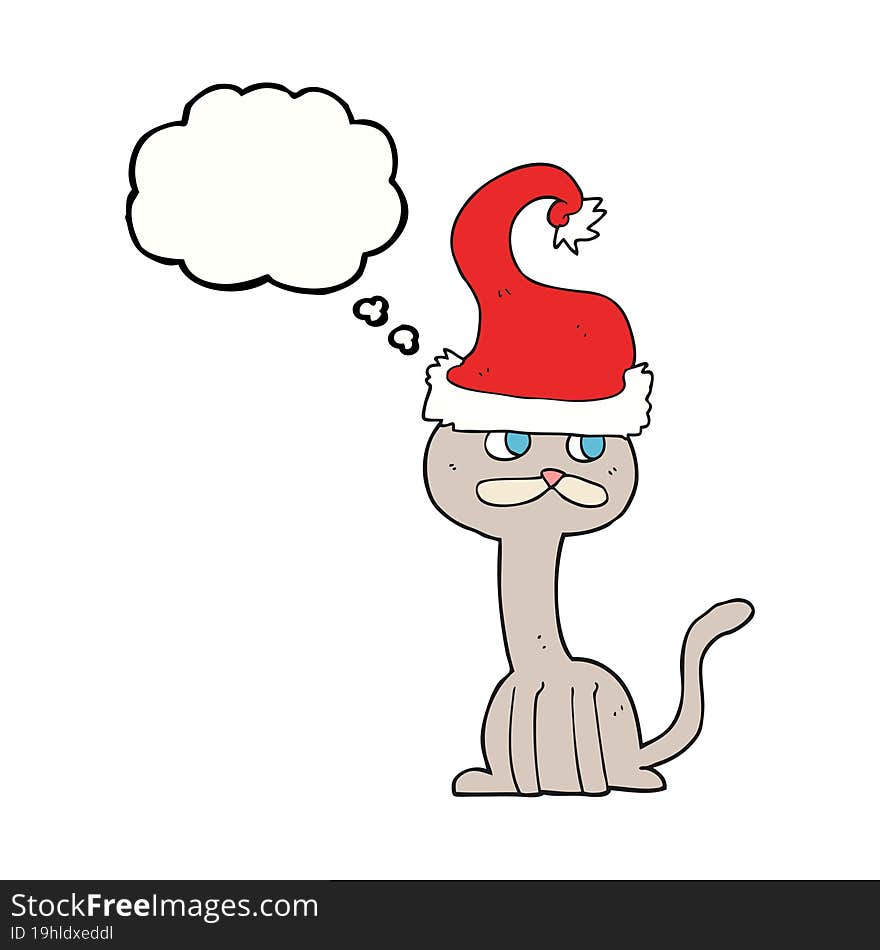 Thought Bubble Cartoon Cat Wearing Christmas Hat