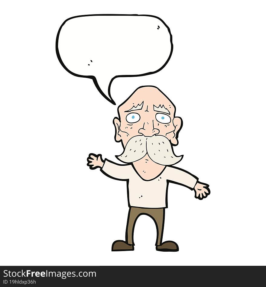 cartoon worried old man with speech bubble