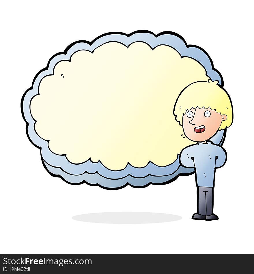 cartoon happy man with cloud text space