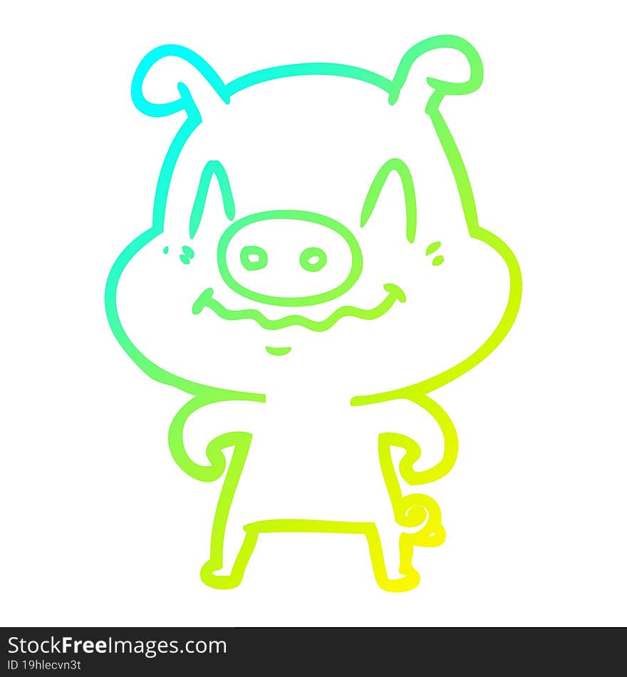 cold gradient line drawing nervous cartoon pig