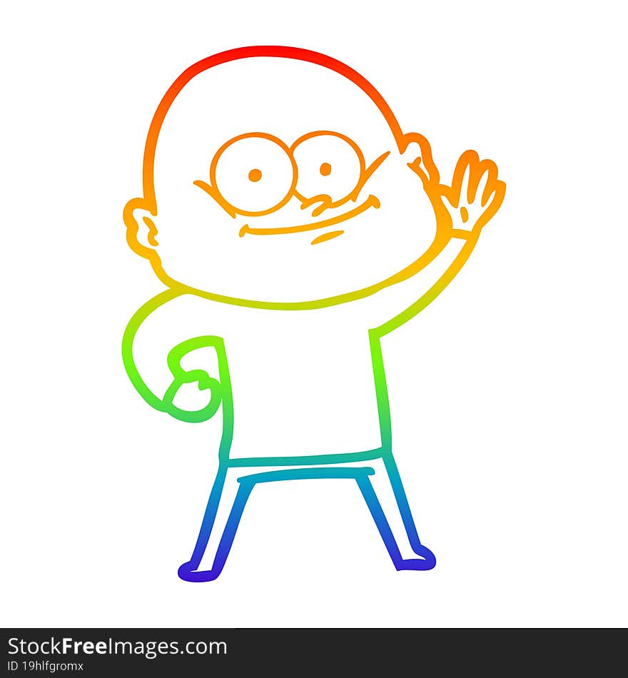 rainbow gradient line drawing cartoon bald man staring