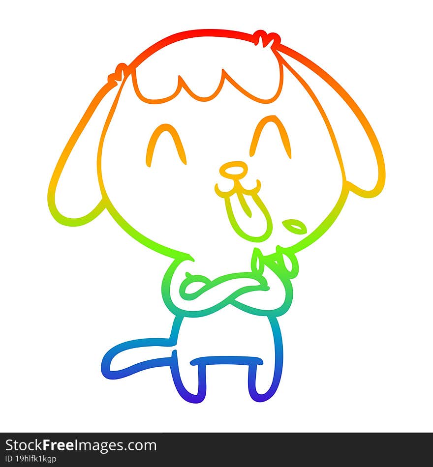 rainbow gradient line drawing of a cute cartoon dog