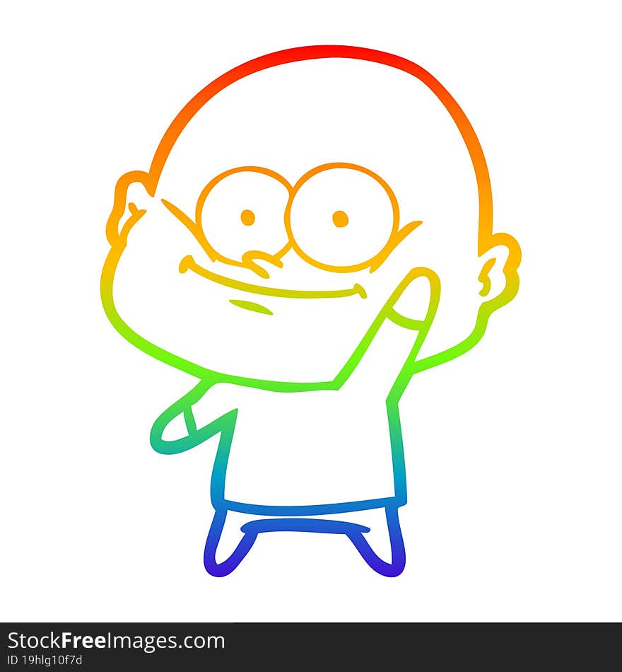 rainbow gradient line drawing of a cartoon bald man staring