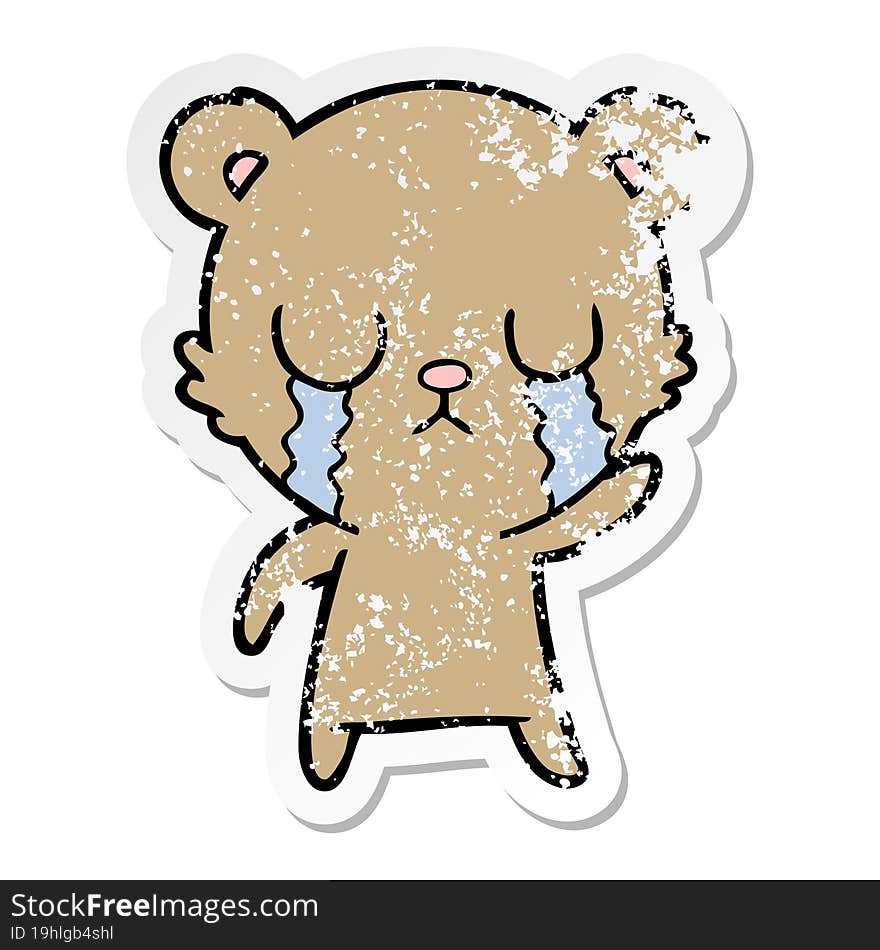 distressed sticker of a crying cartoon bear