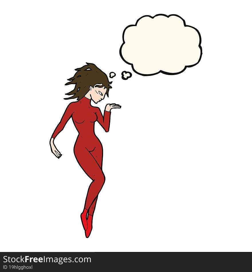 cartoon future space woman with thought bubble