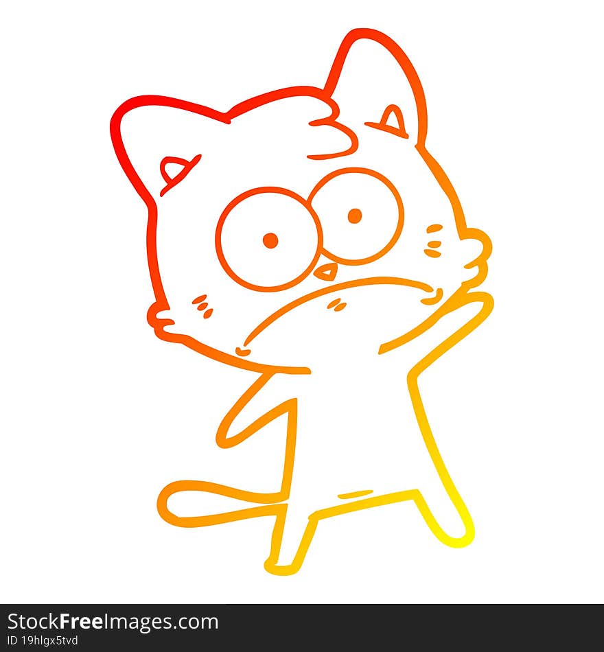 Warm Gradient Line Drawing Cartoon Nervous Cat