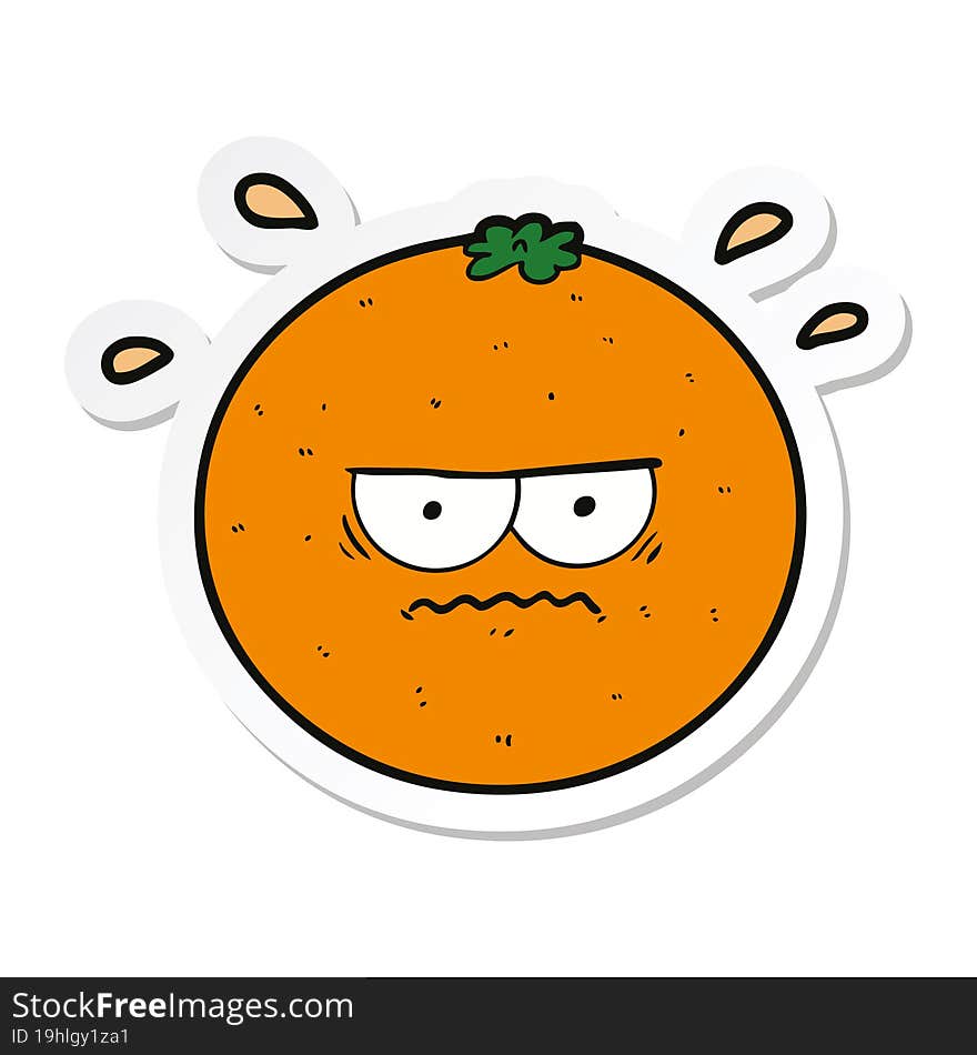 sticker of a cartoon angry orange