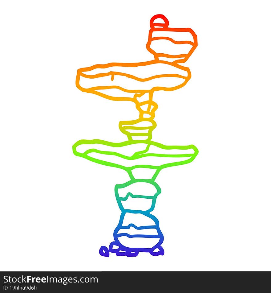 rainbow gradient line drawing of a cartoon boulders