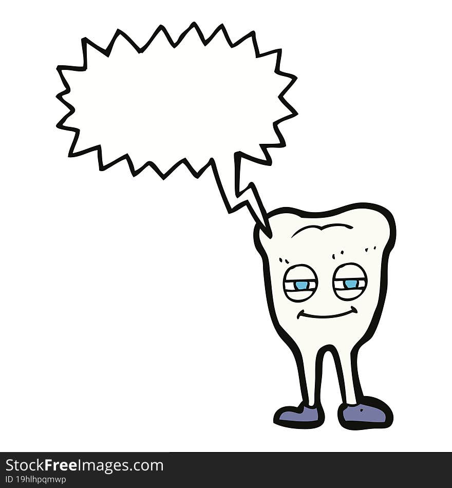 cartoon smiling tooth with speech bubble