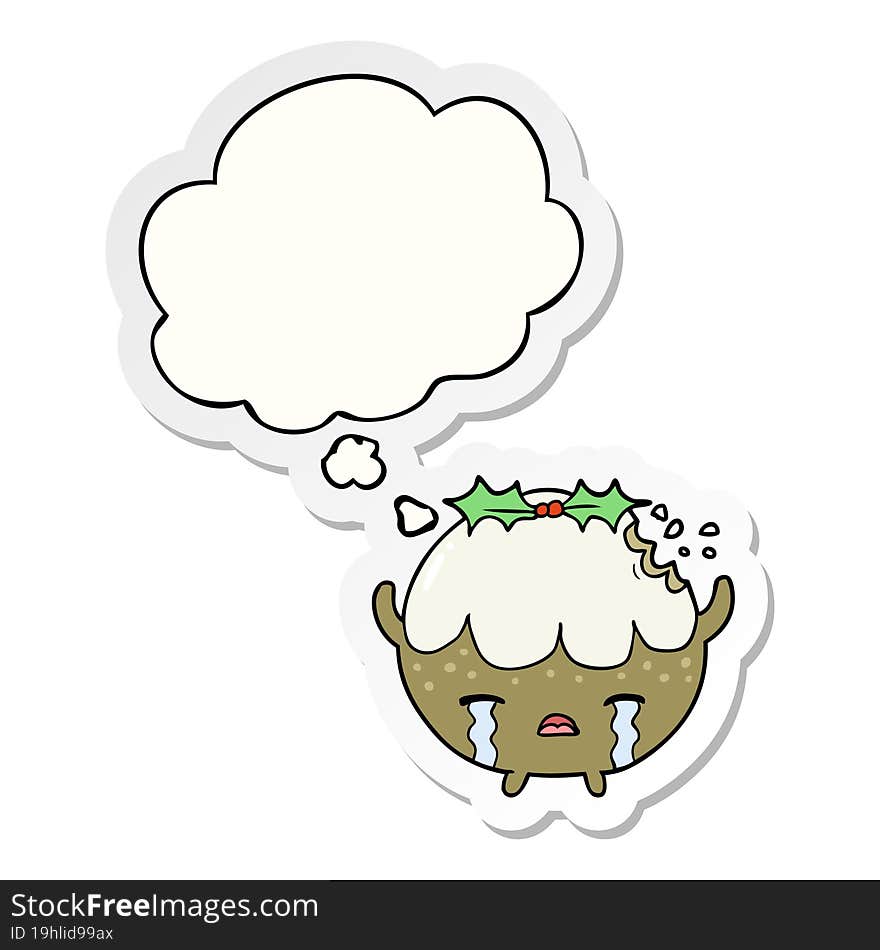 cartoon chrstmas pudding and thought bubble as a printed sticker