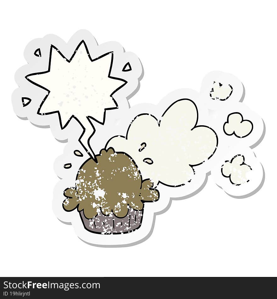 cute cartoon pie and speech bubble distressed sticker