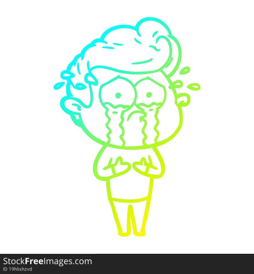 cold gradient line drawing of a cartoon crying man