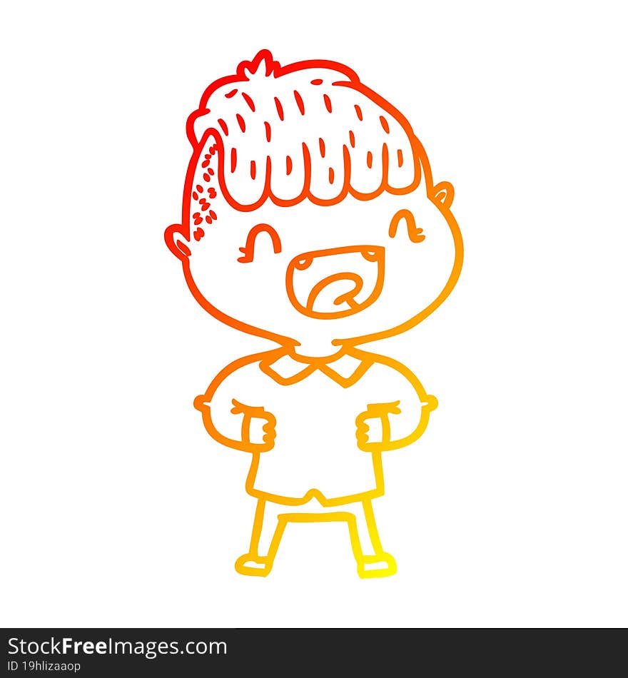 warm gradient line drawing cartoon happy boy laughing