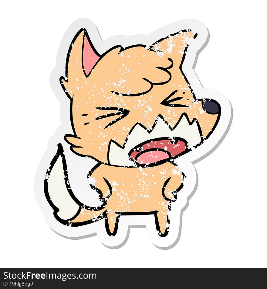 distressed sticker of a angry cartoon fox