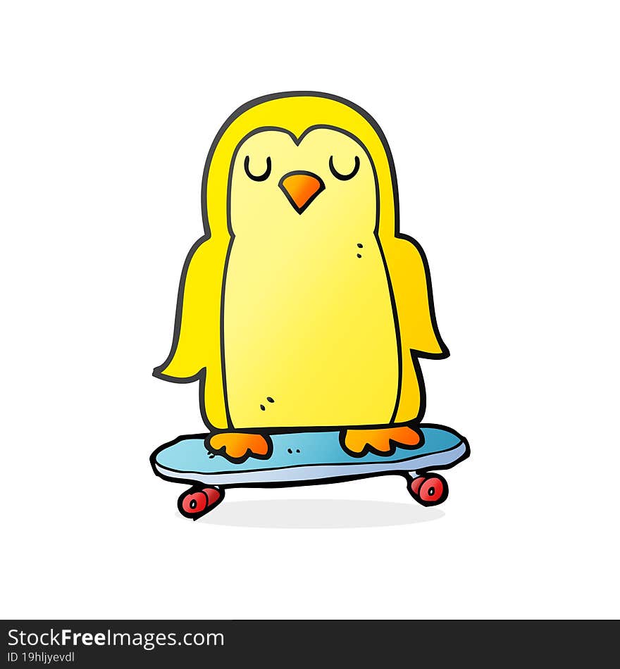 freehand drawn cartoon bird on skateboard